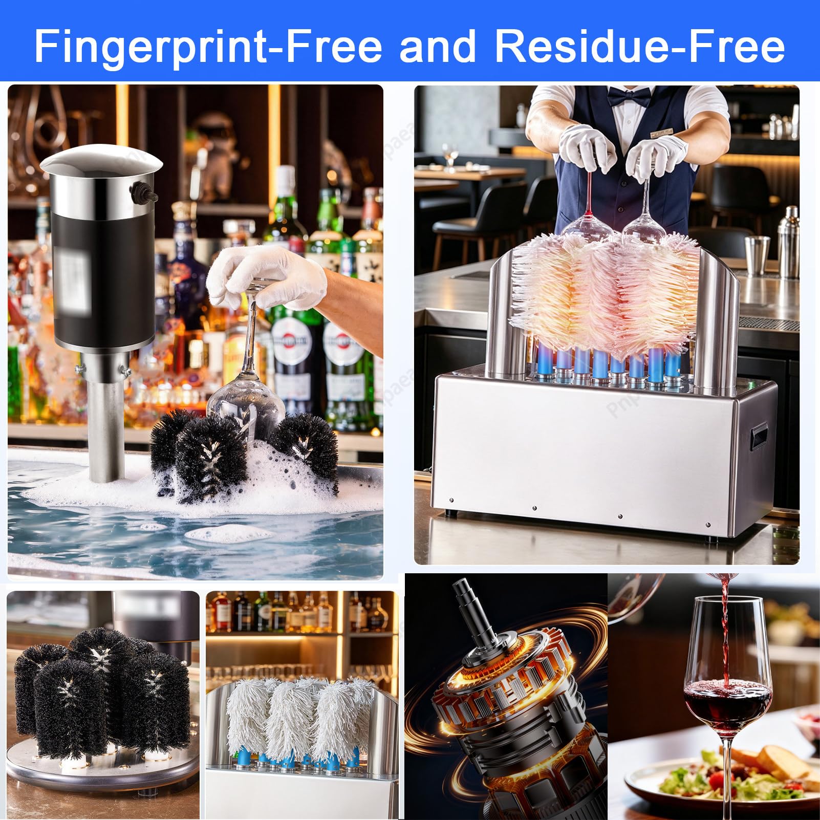 Lave-Verres,Rince Verre éLectrique Professionnel 1200 Verres/H avec 5 Ou 8 Brosses,Automatique, en Acier Inoxydable pour Bars, Restaurants, Pubs ClassicModel