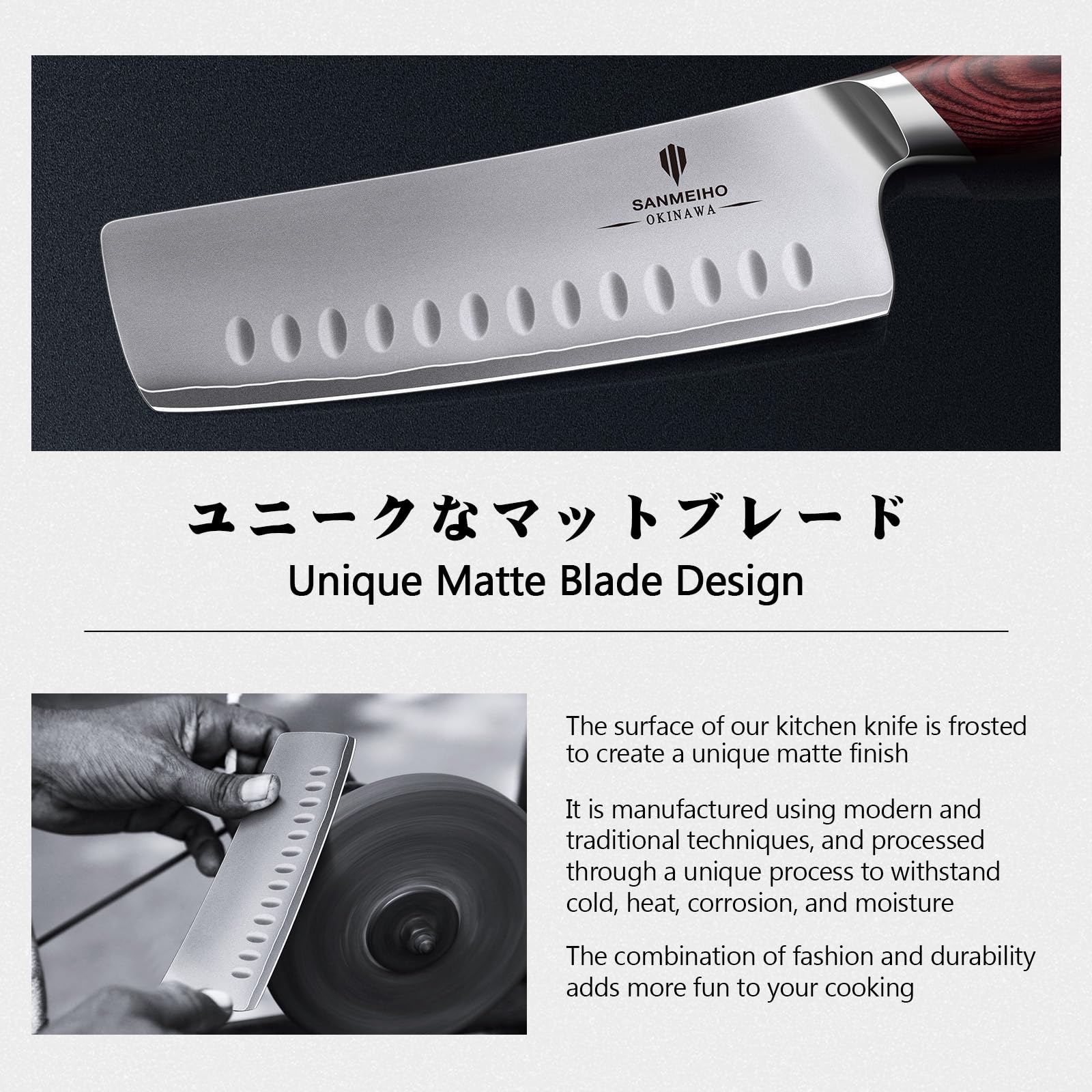 SANMEIHO Coltello Nakiri 18cm, Coltello da Cucina Giapponese per Carne Verdure, Coltello da Chef Lama Acciaio Inossidabile ad Alto Tenore di Carbonio 10Cr15Mov e Impugnatura Ergonomica in Legno Pakka