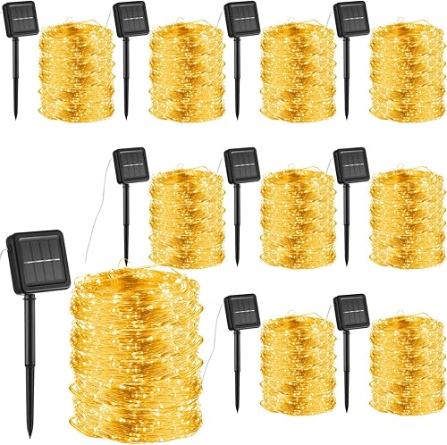 VIHOSE Paquete de 10 tiras de luces solares para exteriores, impermeables, 104.9 pies, 300 luces LED de árbol de hadas, luces de alambre de cobre,