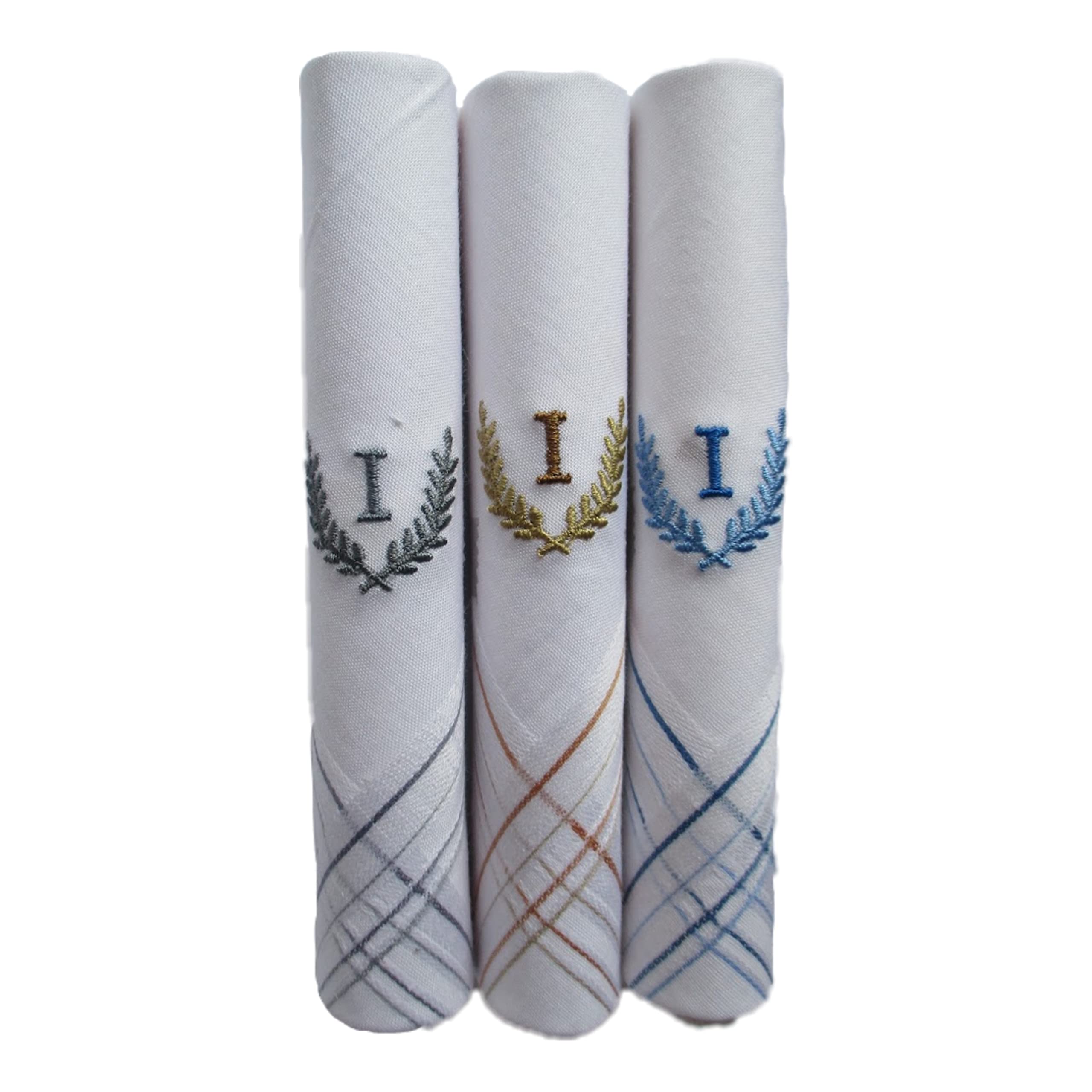 the white square Men's Large Handkerchief in White with Initials (I) Pack of 3-613 W/C-picture-32