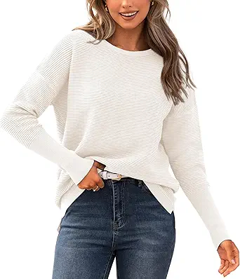 BTFBM Fall Sweaters for Women 2025 Casual Long Sleeve Sweater Striped Loose Fit Pullover Tops