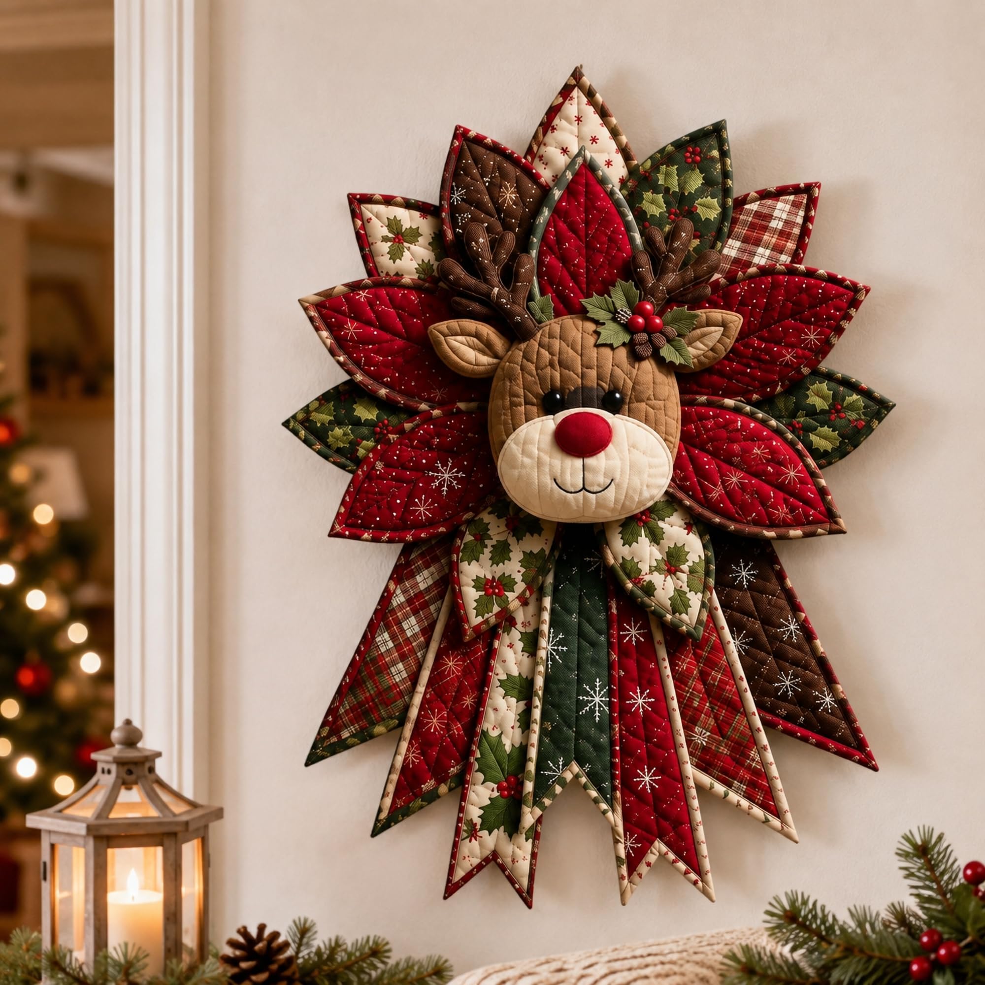 Christmas Decorations Patchwork Kits, DIY Reindeer Door Hanger Sewing Set