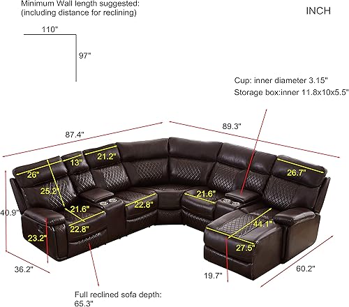 Miniatura 2 de ERDAYE Corner Living Room Motion Sectional Sofa PU Leather L Shape Manual Reclining Couch with Cup Holders and Storage Boxs for Villa Home Apartment