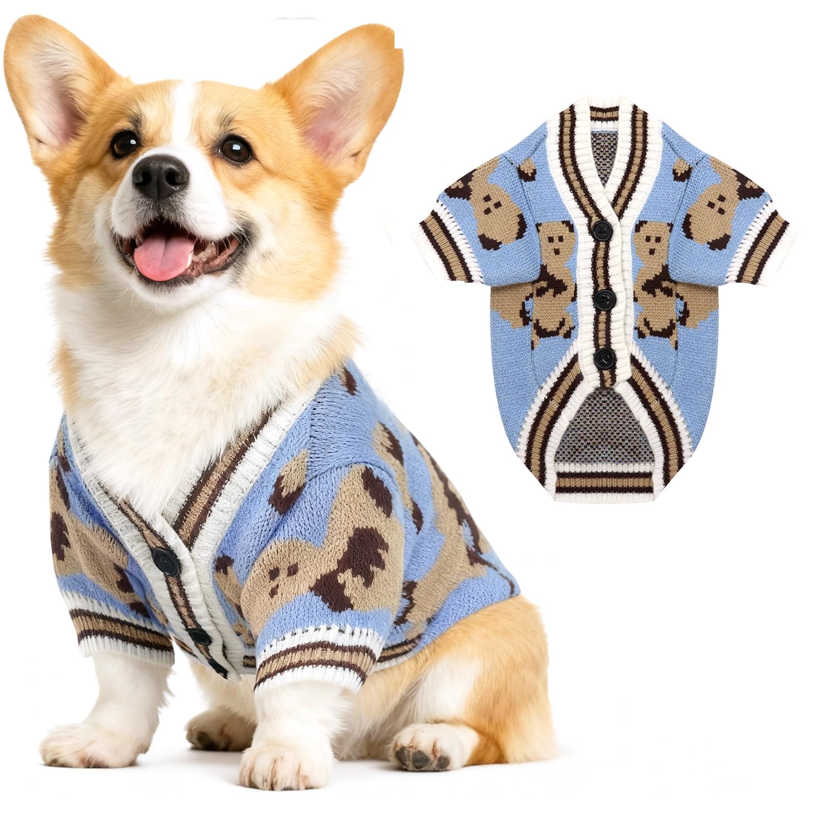 Dog Jumper Knitted Dog Clothes Bear Dogs Cardigan Puppy Jumper Soft Dogs Sweater Puppy Clothes Outfit Apparel for Small Medium Doggy Cat Jumpers (Blue,M)
