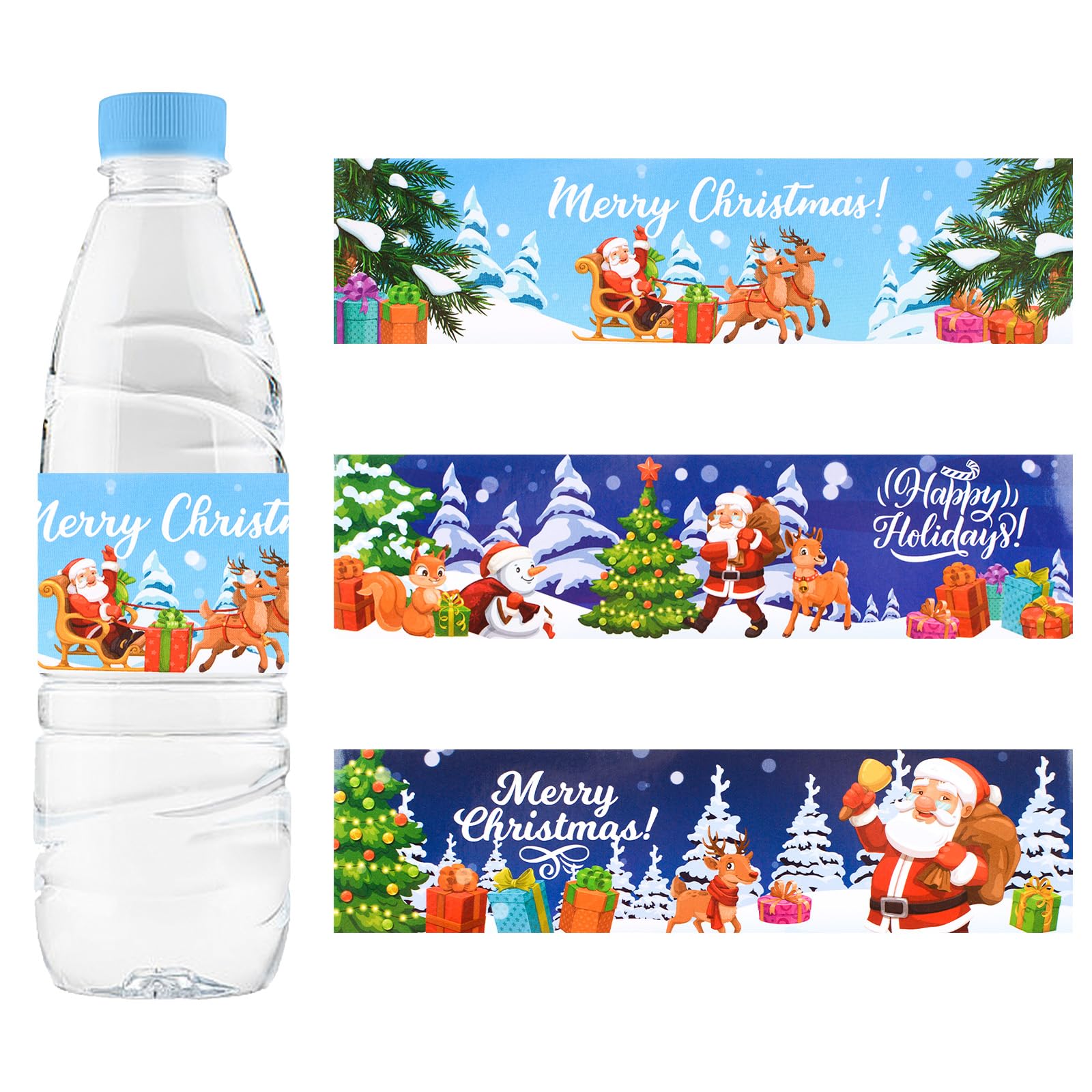 URROMA 48Pcs Merry Christmas Water Bottle Labels 3 Designs Christmas Water Bottle Stickers Drinks Wrappers for Christmas Party Favors Decor Supplies