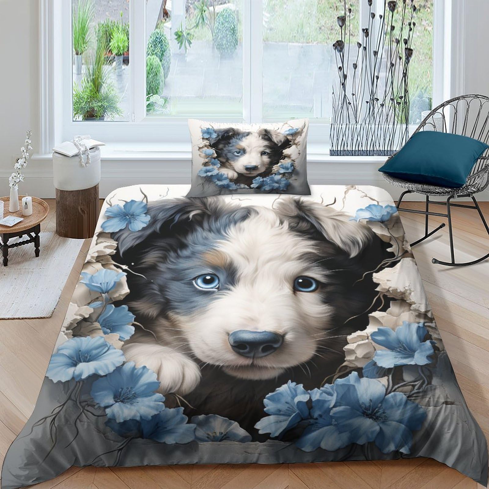 Parure de lit pour housse de couette chiot adorable pour une chambre d enfant chaleureuse