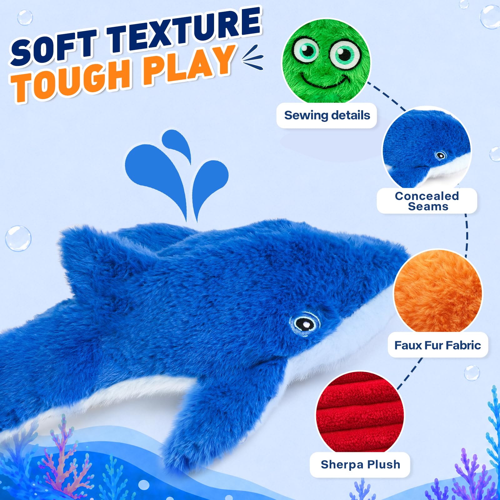 No Stuffing Squeaky Dog Toys - 5 Ocean Animal Set -5