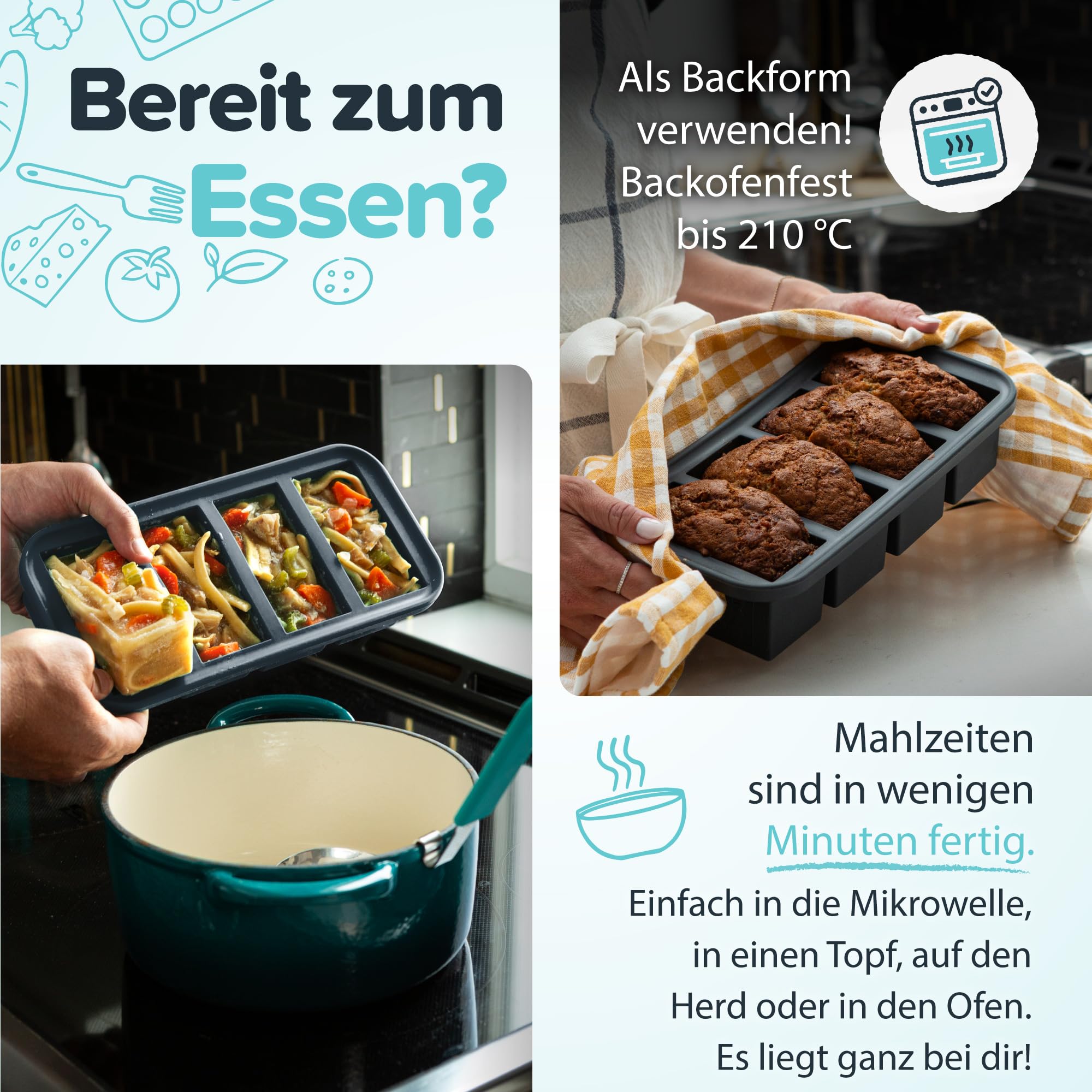Souper Cubes Silikon-Gefrierformen Geschenkset, Anthrazit, 4er-Pack | 30 ml, 125 ml, 250 ml und 500 ml – ideal, um Silikonkonform einfrieren von Eintöpfen, Getreide, Proteinen, Kräutern und mehr.