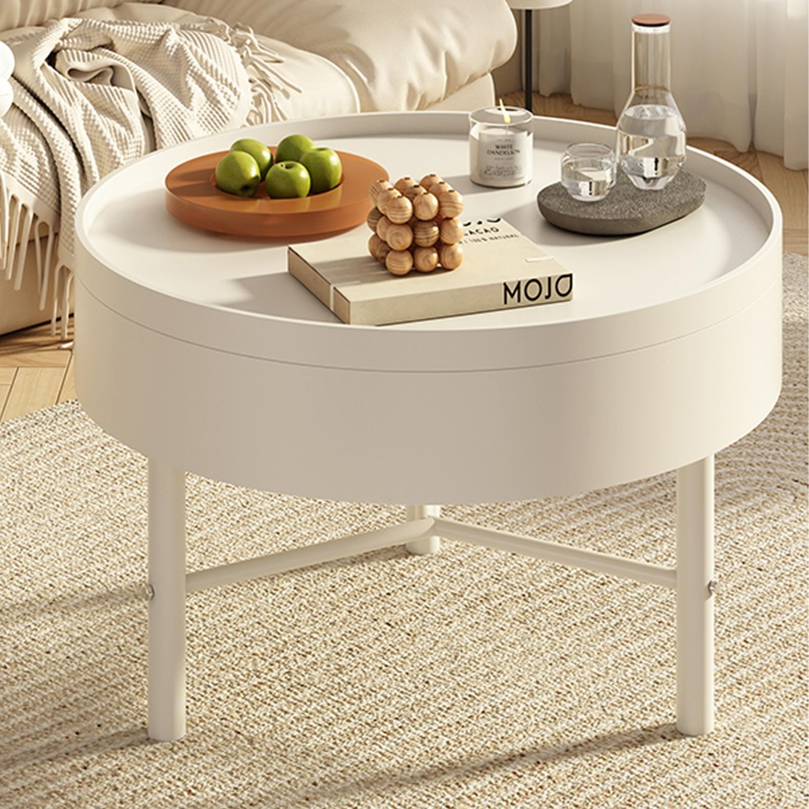 Table basse ronde industrielle meuble central blanc minimaliste