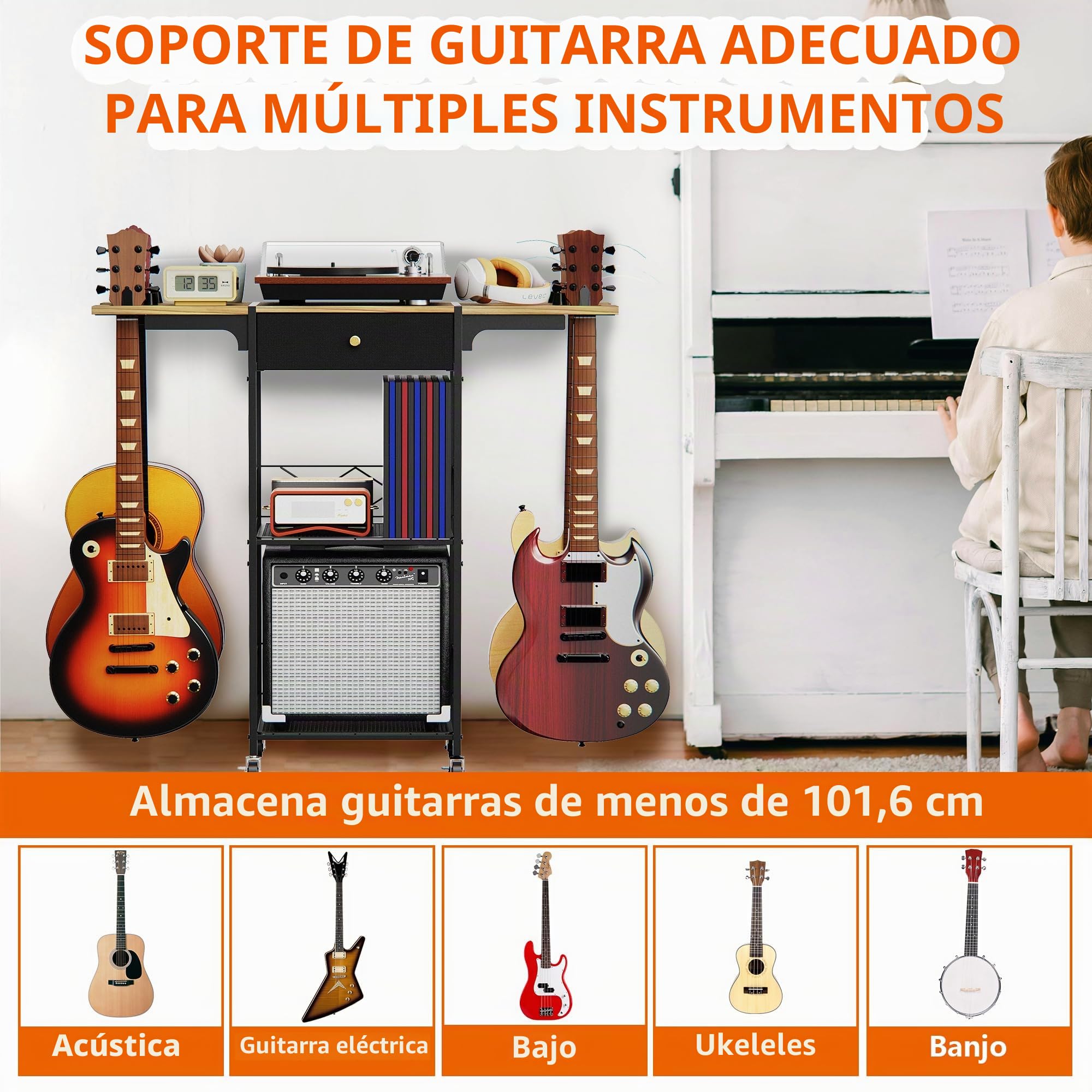 Yitexin Soporte para guitarra, 3 niveles, 4 posiciones, rueda, varias guitarras, amplificador, cajón