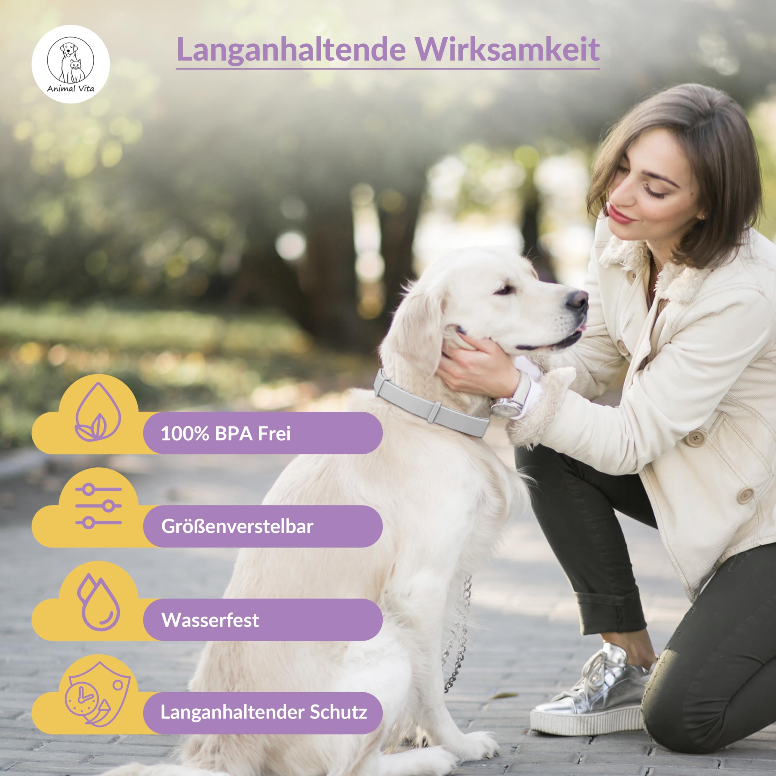 Animal Vita® Lavendel Zeckenhalsband für Hunde [Effektiver Schutz vor Ungeziefern] wasserdicht und verstellbar - bis zu 8 Monate Zeckenschutz mit 100% natürlichen Inhaltsstoffen, Lavendel