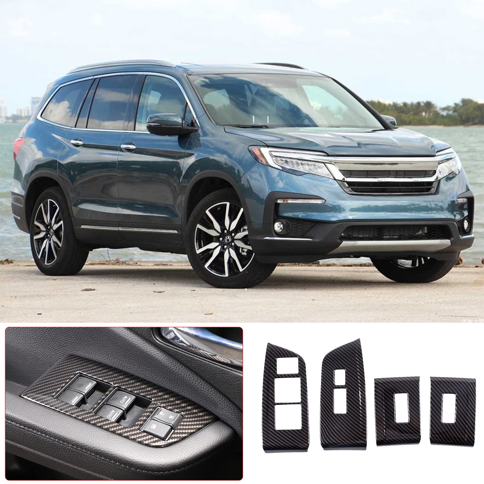 4PCS Window Lift Switch Panel Frame Cover Trim for Honda Pilot 2016-2022 Passport 2019-2023 ABS Material Car Door — view 7