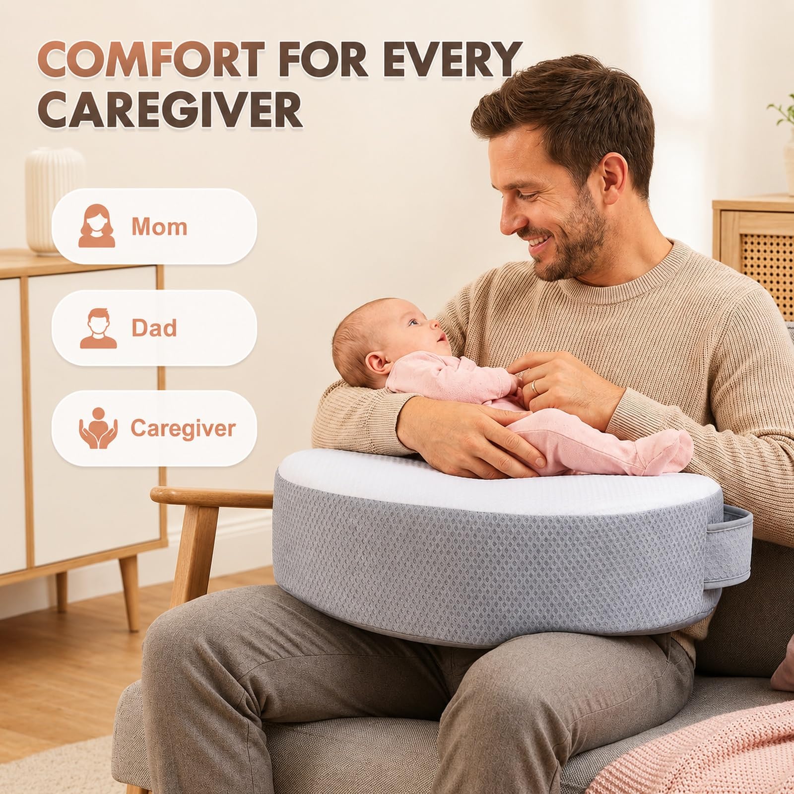 Almohada de lactancia de espuma viscoelástica, almohada de lactancia pionera de tamaño grande para comodidad ergonómica y apoyo, lactancia más fácil y saludable, apta para todos, funda