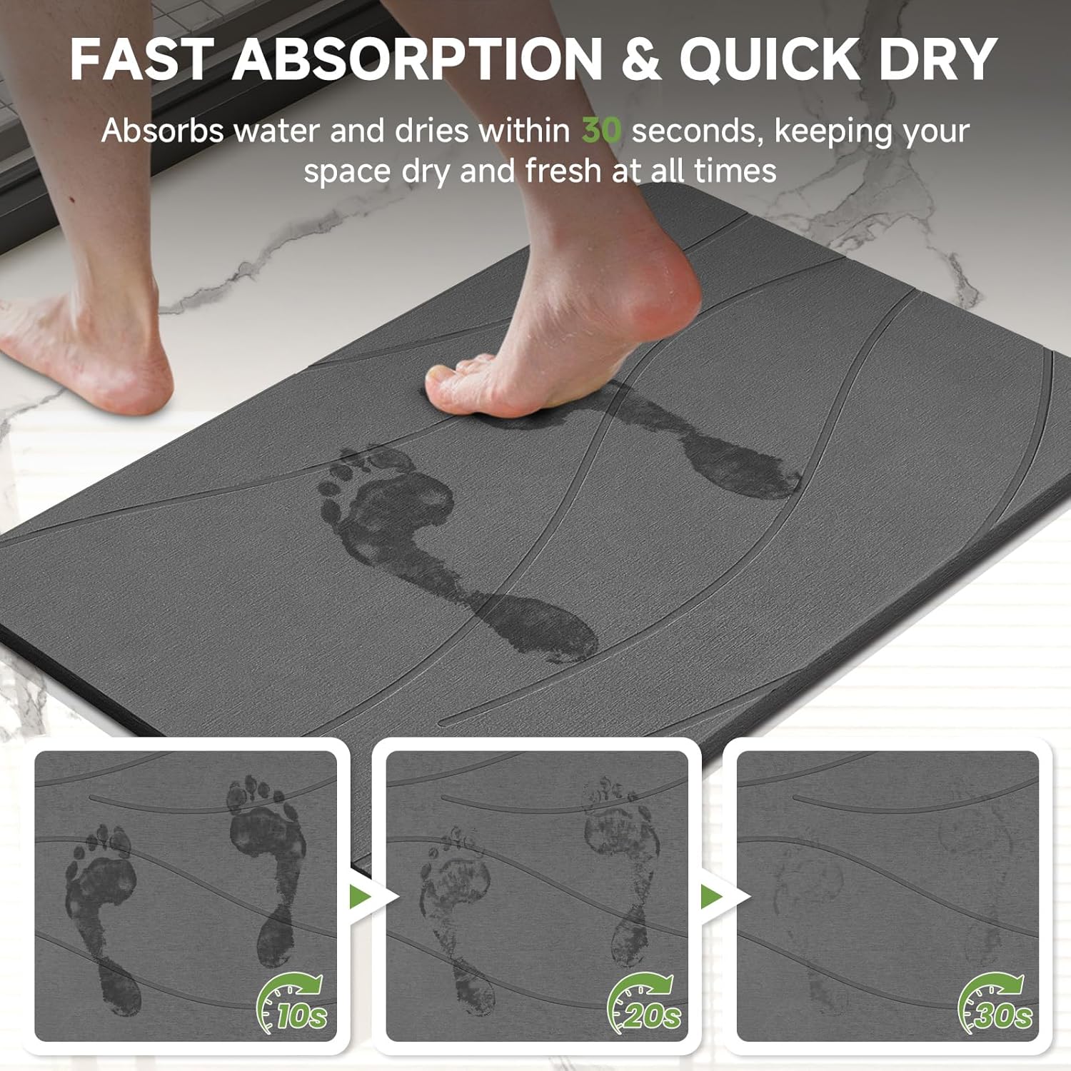 Stone Bath Mat, Stone Bath Mats for Bathroom, Absorbent Non-Slip Bath Mats, Diatomaceous Earth Bath Mat, Quick Dry, 23.6 x 15.4 - Image 3