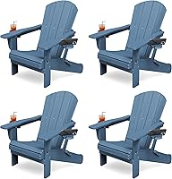 Vista 48 de KINGYES Silla Adirondack plegable con soportes dobles para tazas, sillas de exterior de polietileno de alta densidad para todo tipo de clima, silla