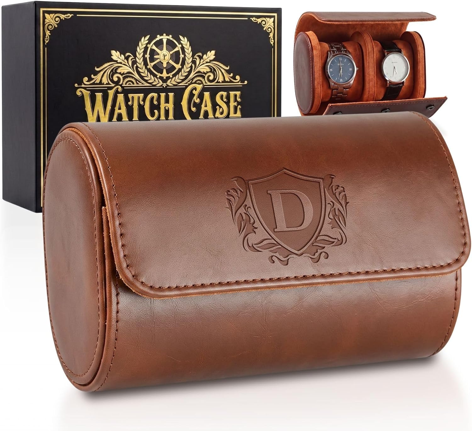 InnoBeta Personalized Watch Travel Case, Portable Leather Watch Roll & Organizer for Storage & Display, Perfect Travel Gifts for Birthday, Christmas, Dad, Uncle, Husband, Boyfriend - D