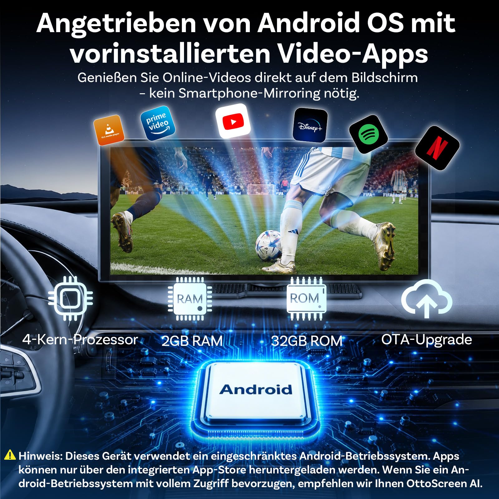 OTTOCAST ScreenFlow 11,4 Zoll kabelloses CarPlay & Android Auto Display | Auto Monitor mit Split-Screen, 1080P Rückfahrkamera, Dual-WLAN & Bluetooth, Netflix/YouTube, Universal für PKW, SUV & LKW