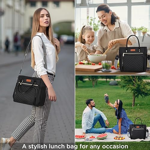 Miniatura 6 de Lonchera térmica para mujeres y hombres con correa para el hombro, portátil, reutilizable, grande, para adultos, para el trabajo, picnic,