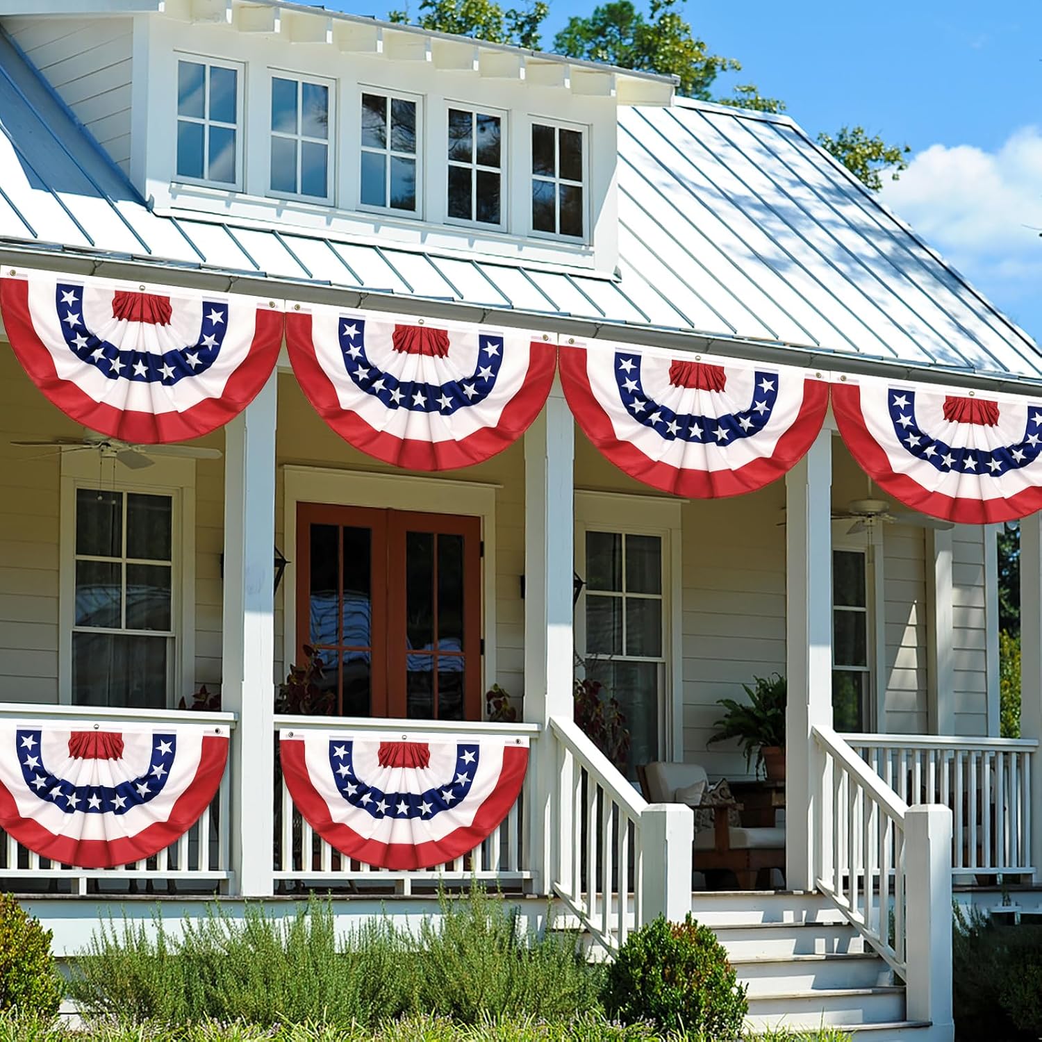 3Pack 3x6 FT American Flag Bunting, US Pleated Fan Flag 4th of July Decorations, Fourth of July Patriotic Bunting with Zip Ties for Independence Day Memorial Day Patriotic Decoration Indoor Outdoor