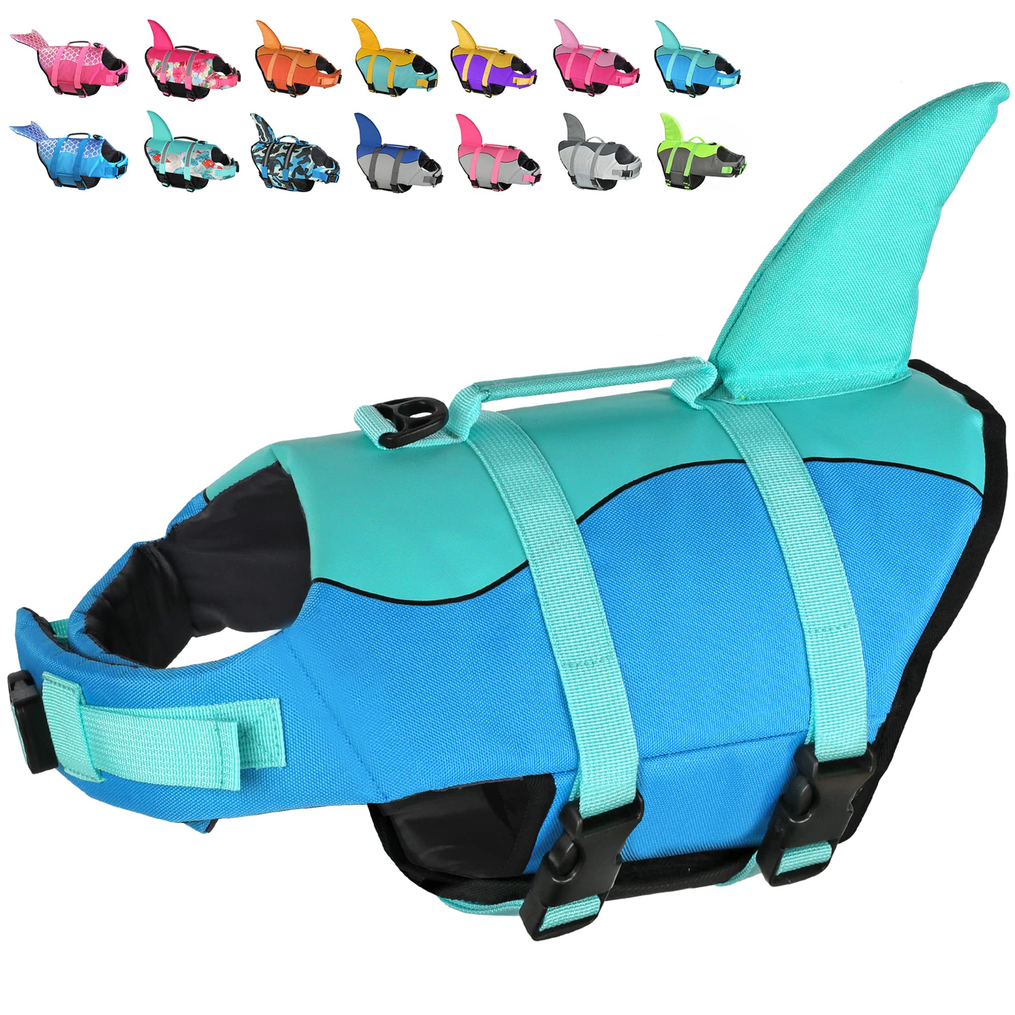 Dogcheer Dog Life Jacket, Cute Shark Dog Life Vest for Swimming Boating with Superior Buoyancy and Rescue Handle, Adjustable Pet Safety Swim Vest Flotation Lifesaver for Puppy Small Medium Large Dogs