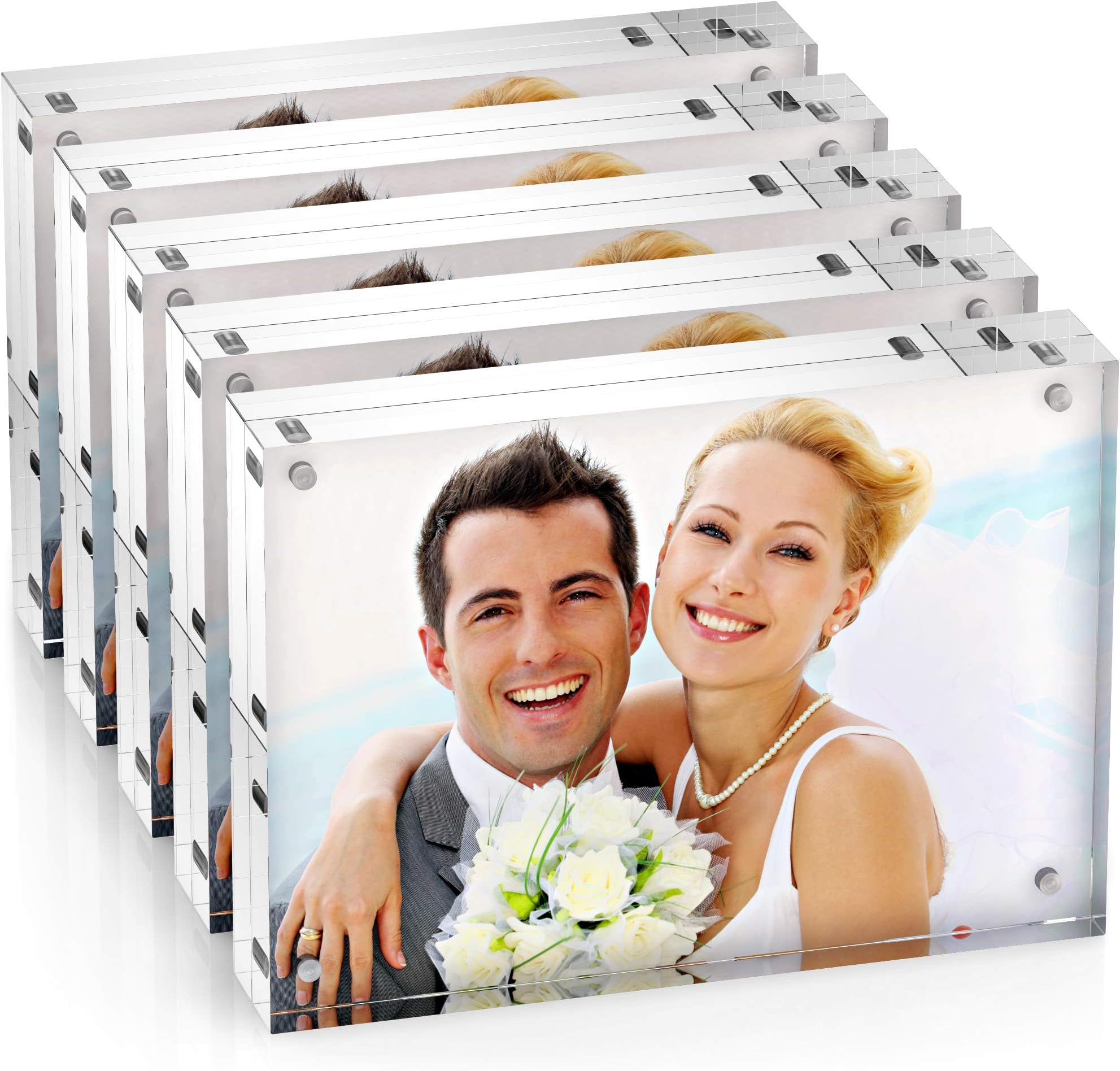 unum Clear Acrylic 4x6 Picture Frame Magnetic Floating Picture Frames/Photo Display Stands - Frameless Double Sided Photo Holder - 4 x 6 Inch Acrylic Block Frame for a Desk, Shelf or Table (5)