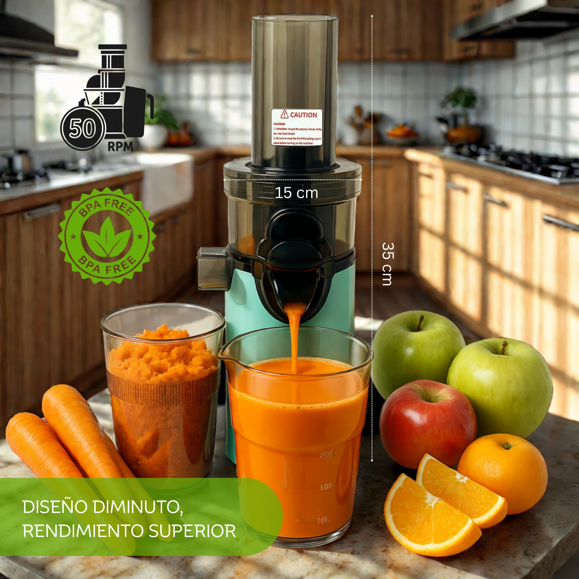 JuiceInstant - Estrattore di succhi compatto per frutta e verdura, spremiagrumi elettrico senza BPA, con setaccio, antigoccia, frullatore lento che conserva vitamine (acqua)
