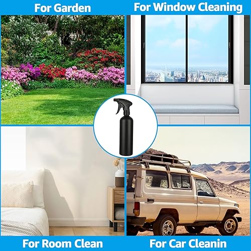 Miniatura 6 de MIVIDE Paquete de 8 botellas de spray de plástico, botella de spray negra de 16 onzas con boquilla ajustable, rociadores resistentes a prueba de