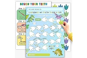 Dinosaur Teeth Brushing Chart - Kids Reward Responsibility Chart