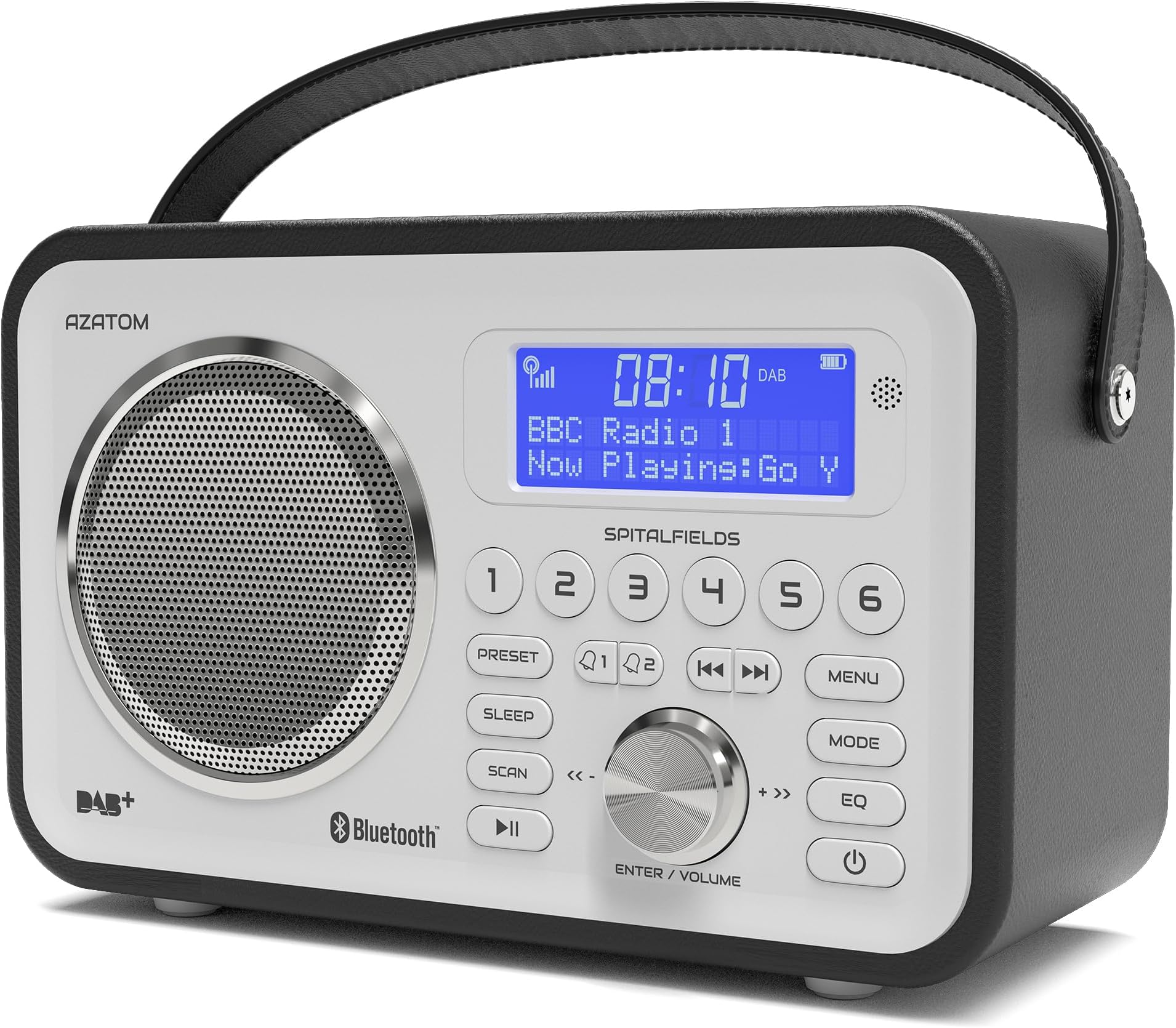 DAB/DAB+ & FM Portable Digital Radio | Leather Design | Bluetooth | Rechargeable Battery | Dual Alarms & Sleep Timer | Perfect for Home, Office or Outdoors | AZATOM Spitalfields 2 (Black)