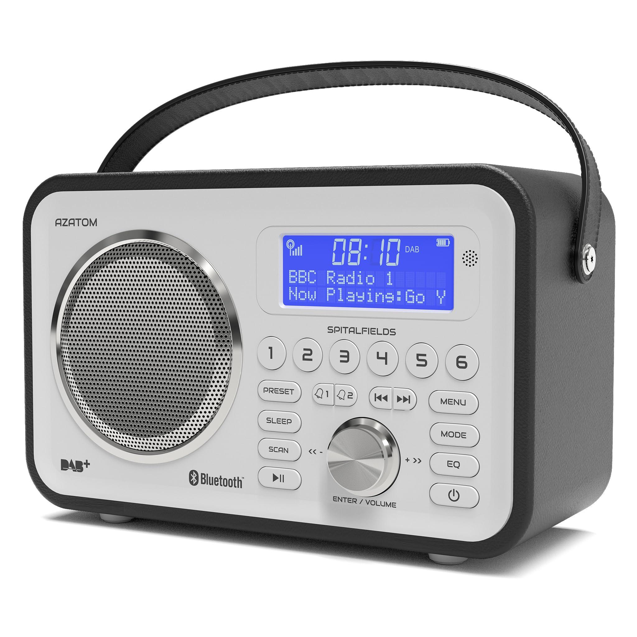DAB/DAB+ & FM Portable Digital Radio | Leather Design | Bluetooth | Rechargeable Battery | Dual Alarms & Sleep Timer | Perfect for Home, Office or Outdoors | AZATOM Spitalfields 2 (Black)