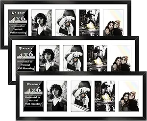 Picrit 8x24 Black Collage Picture Frame 3 Pack, Fits Five 4x6 Photos or One 8x24 Picture, Gallery Frame Set - Poster Frames for Horizontal or Vertical Display