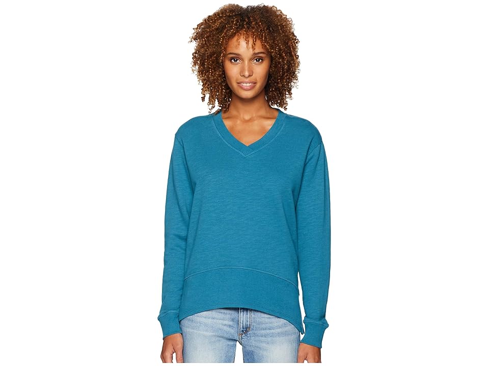 

Mod-o-doc Slub French Terry Long Sleeve V-Neck Pullover with Side Slit (Dark Turquoise) Women's Clothing