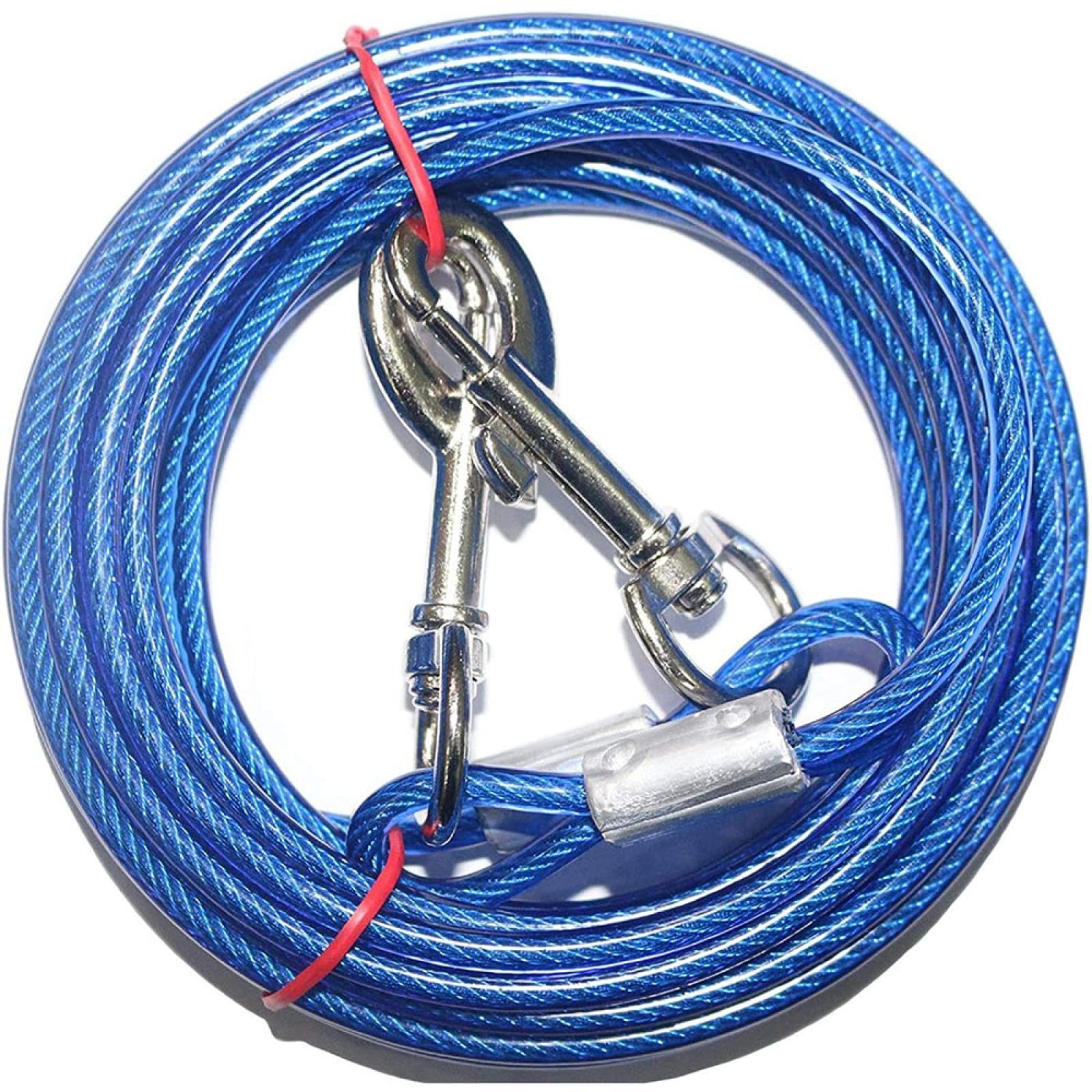 Cable de alambre de acero galvanizado para mascotas con revestimiento de PVC, a prueba de mordeduras, plomo para perros grandes, mascotas, patio, camping, al aire libre, 10 m, azul