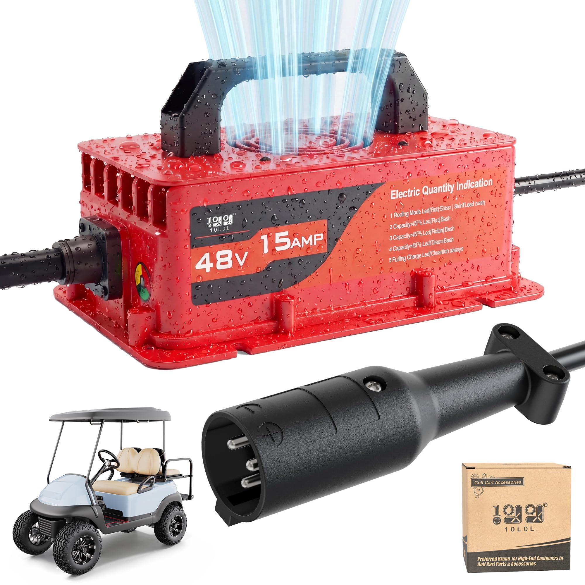 10L0L Caricabatteria da golf cart da 48 V per Club Car DS/Precedent, caricabatterie intelligente da 15 Amp con spina rotonda a 3 pin, carica per batteria al piombo, impermeabile IP67