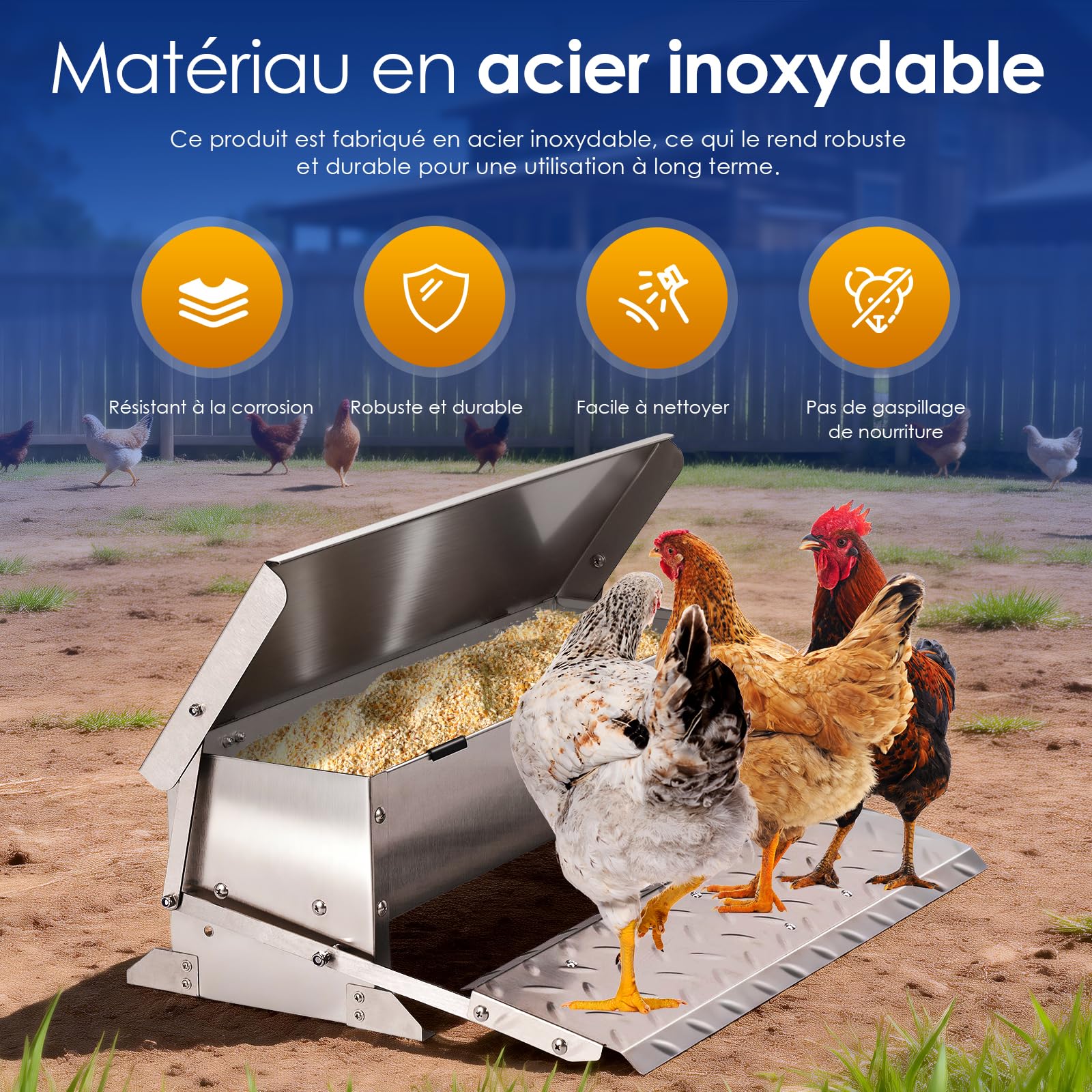 Mangeoire Poules Anti Nuisible, Mangeoire à Poulets Automatique Avec Couvercle Anti-Pluie - Capacité 5kg,Distributeur Graines Poules Exterieur,Pour Faisans,Dindes,Canards,Oies Et Autres Volailles