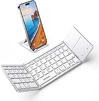 Vista 18 de Samsers Teclado Bluetooth plegable multidispositivo con panel táctil recargable de modo dual (2.4 G+BTx2) teclado inalámbrico con soporte, teclados