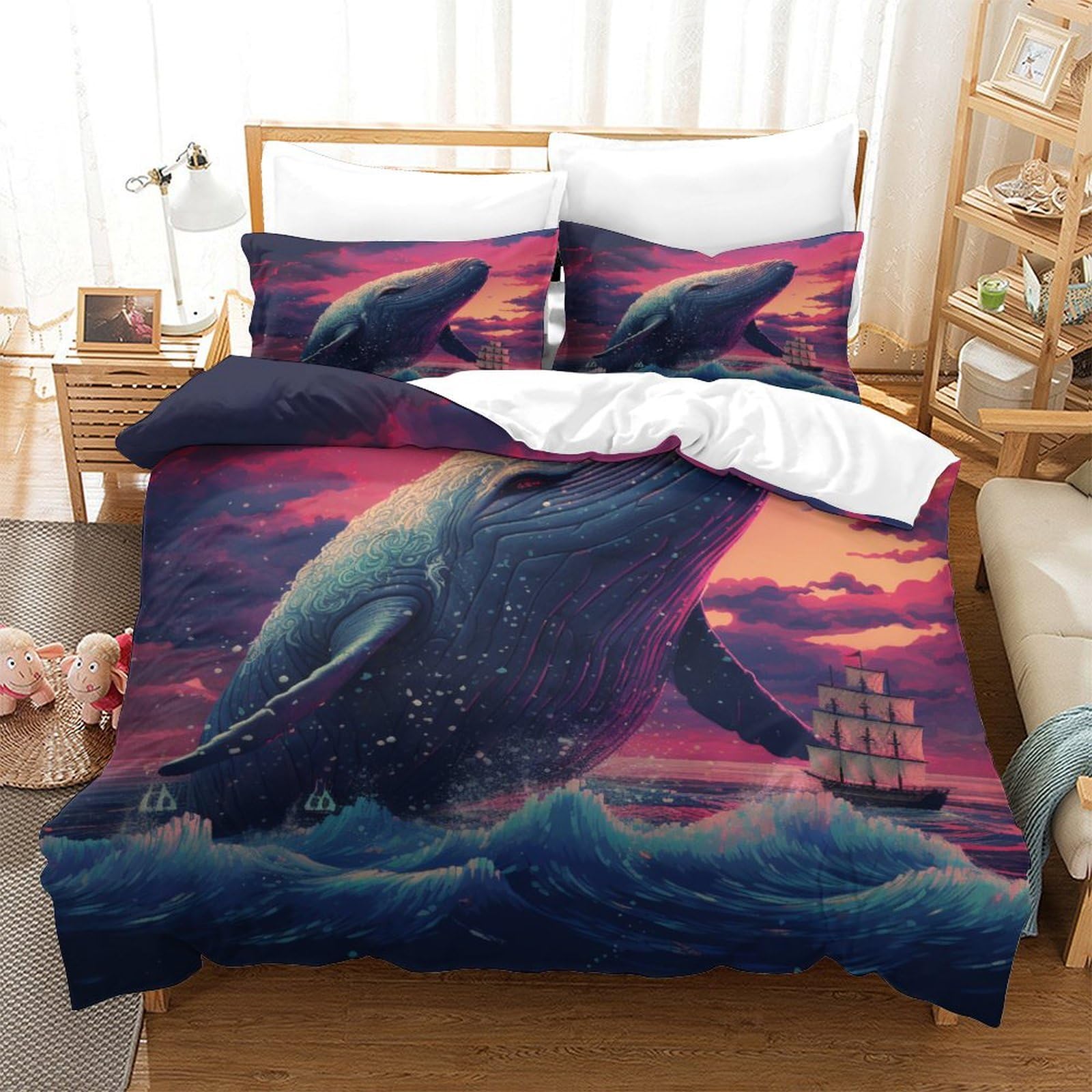 Housse de couette baleine 260x220 pour créer une ambiance marine et zen dans la chambre