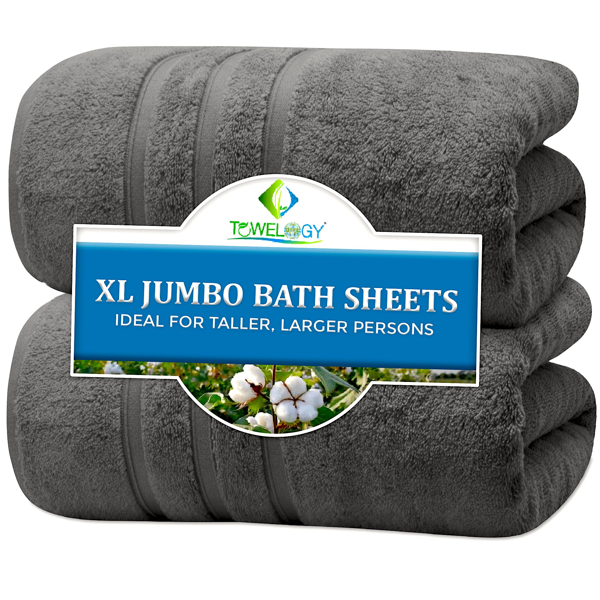 Towelogy® Luxurious 100% Cotton Bath Sheets Extra Large | Super Soft, Thick, and Rapid Drying Jumbo Bath Towels | Suitable for Larger, Taller Persons | Hotel Quality Bath Sheets Set of 2 (Grey)