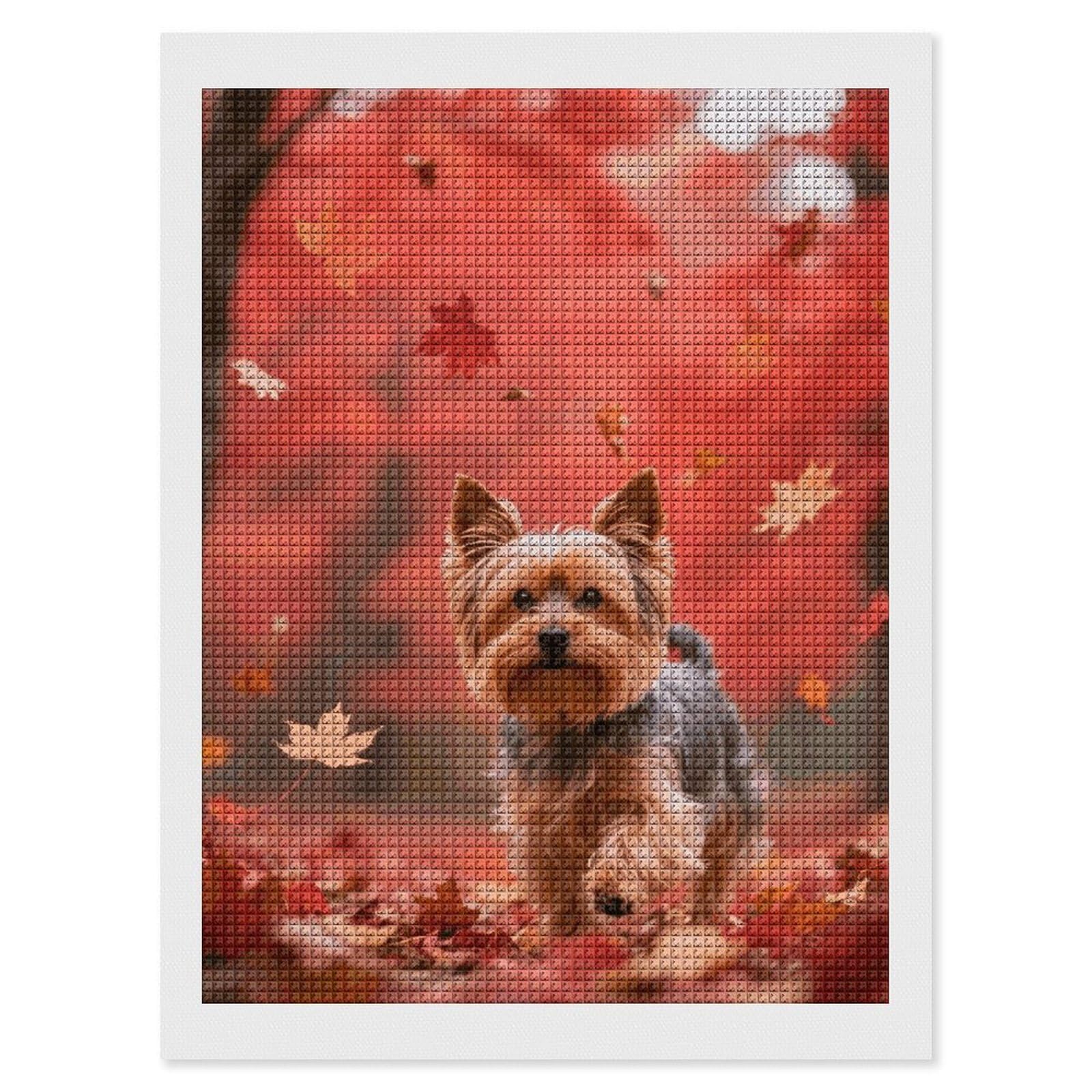 FodPand Yorkshire Terrier in Maple Forest 5D Diamond Painting Kits for Adults Beginners Full Drill Square Diamond Dots Pictures Gem Art Supplies for Home Wall Room Decoration DIY Craft Set Gift 12X16