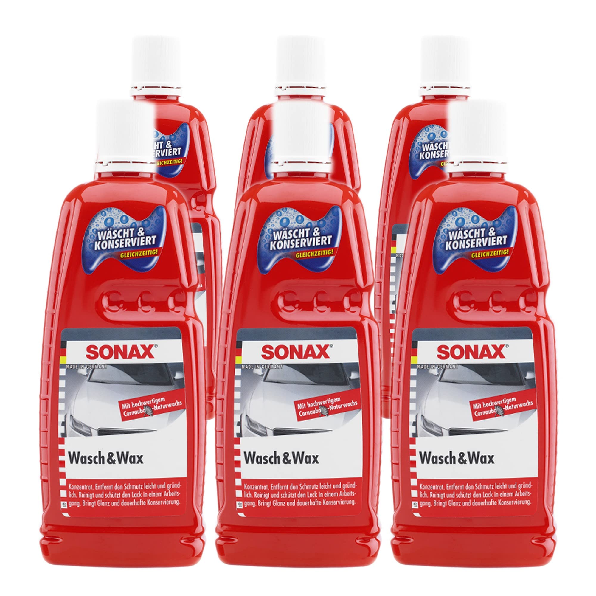 SONAX 6X 03133410 Wasch & Wax Lackpflege Konservierung 1L