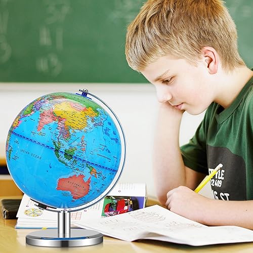 Miniatura 5 de HANABASS Globo del mundo educativo iluminado con soporte, globo geográfico terrestre para aprendizaje y estudio en el aula, luz de exhibición de