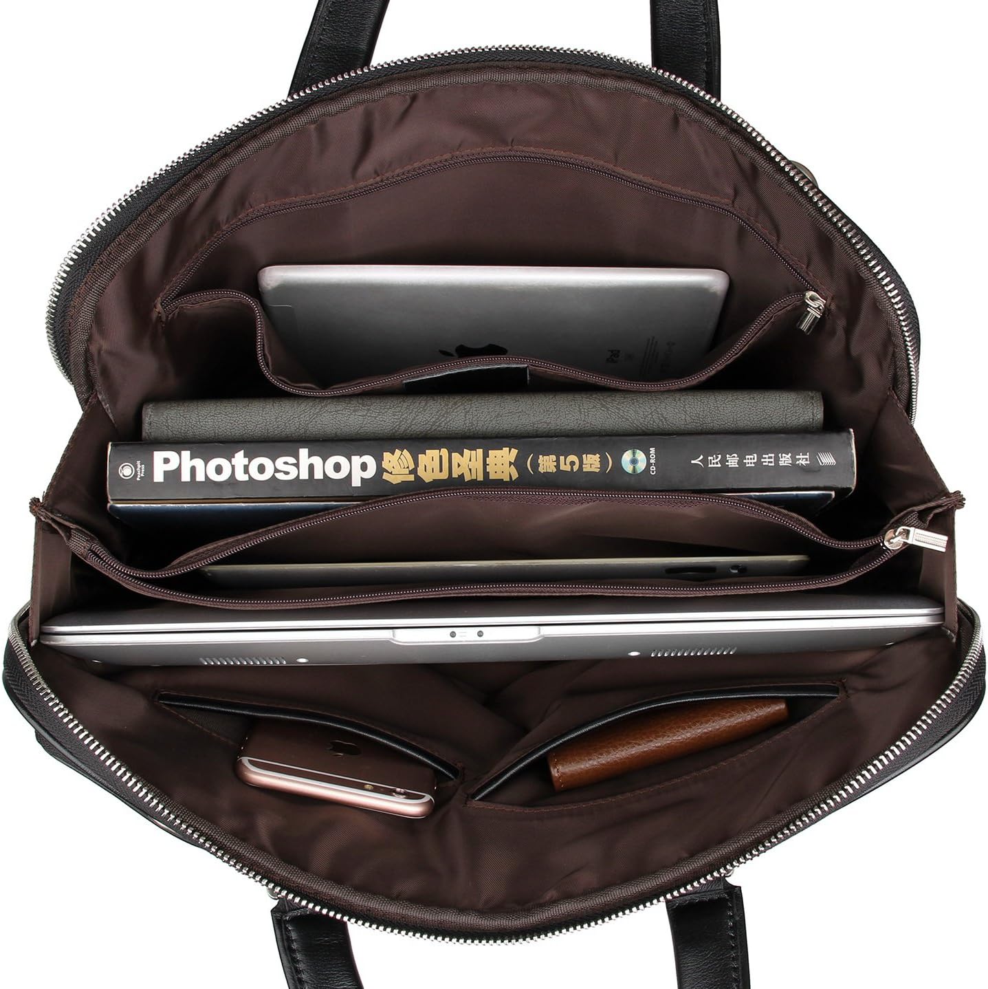 Weekly Top Sale WILD WORLD Leather Laptop Briefcase Shoulder Bag for Men (Black, Medium)