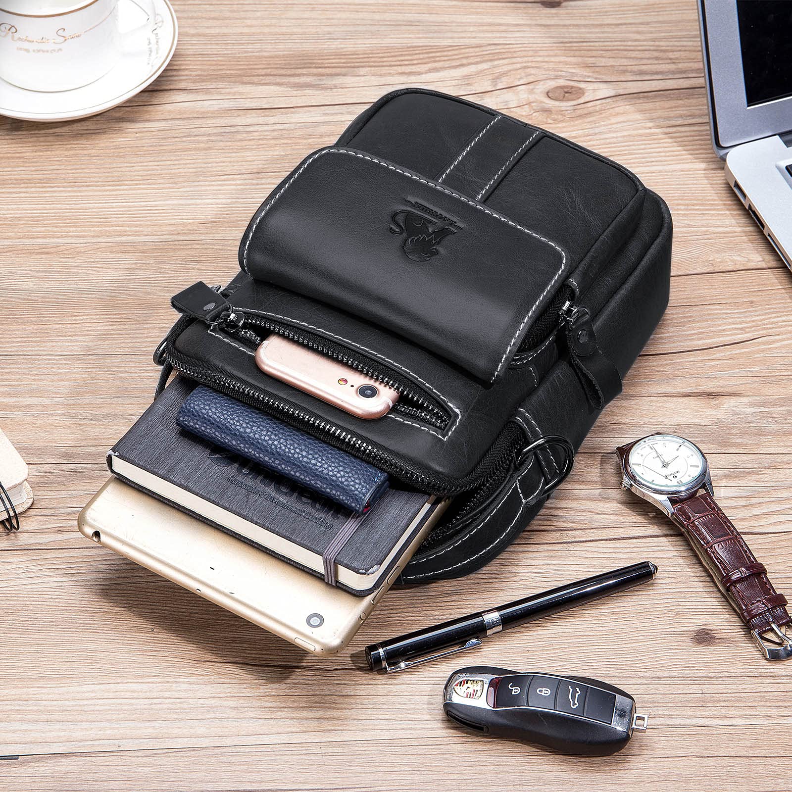 BAIGIO Borsello Uomo Pelle, Borsa a Tracolla Piccola Borsa da Uomini in Vera Pelle Casuale Borse Messenger Borse a Mano Borsa a Spalla per Ufficio Lavoro Viaggio Attività Commerciale