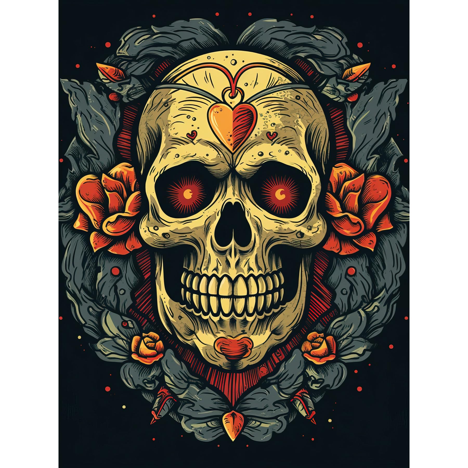 Artery8 Skull Roses and Heart Tattoo Ink Body Art Rockabilly Americana 50s Extra Large XL Wall Art Poster Print