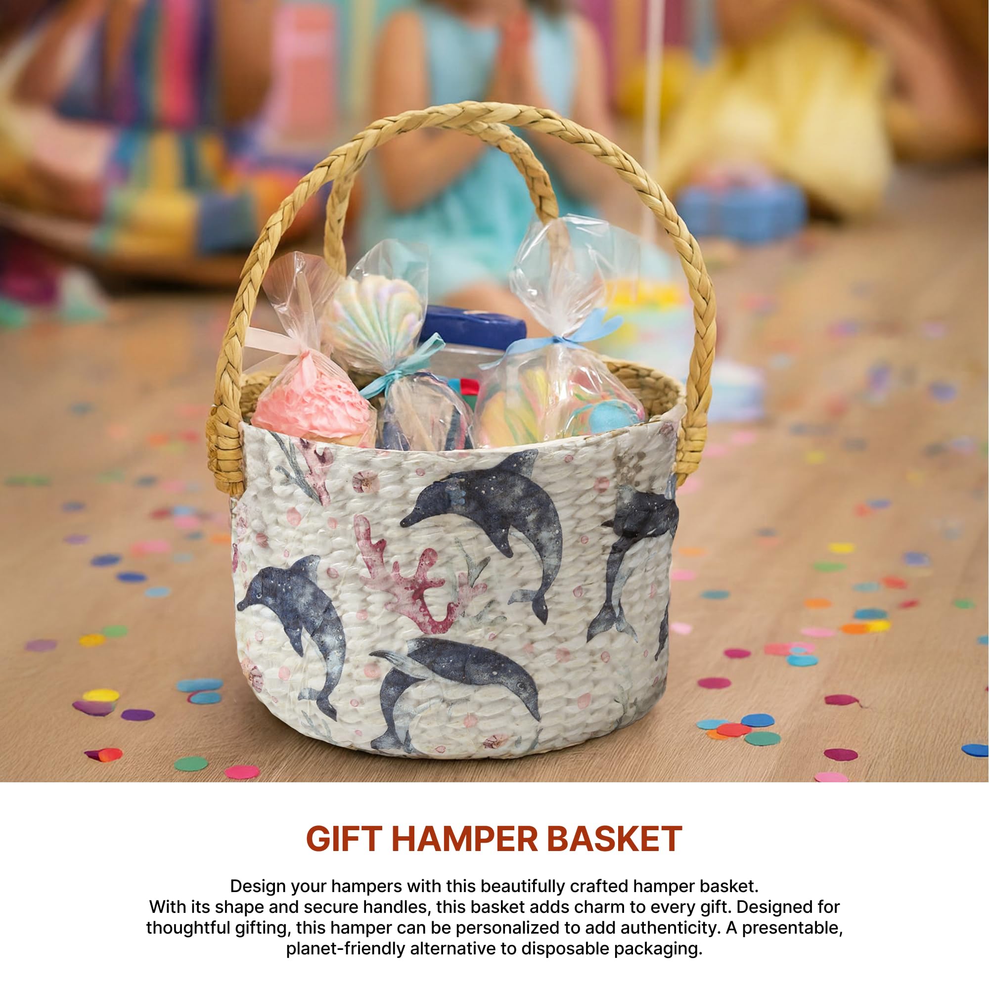 Habere India-All The Cultures Fabricating India Round Basket | Round Gift Hamper | Gift Hamper Baskets | Clothes Organizer | Baby Basket (Design 16 - Dia:21 x H:17 cm) 2
