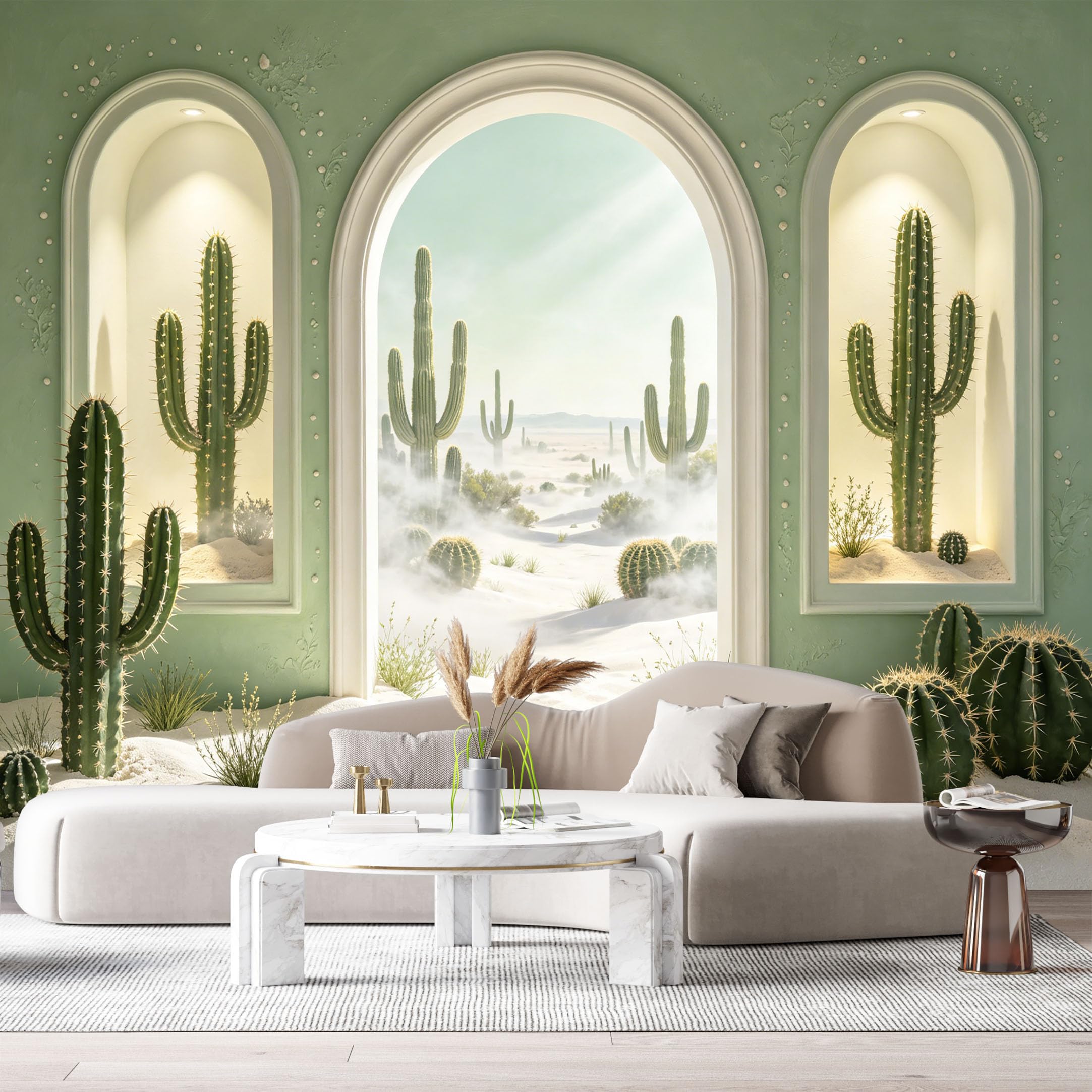 Custom Size Wall Murals Desert Cactus Surreal Fantasy 3D Trompe L'Oeil SelfAdhesiveWall Fabric Removable Wallpaper Wall Decor for Living Room Bedroom Bathroom