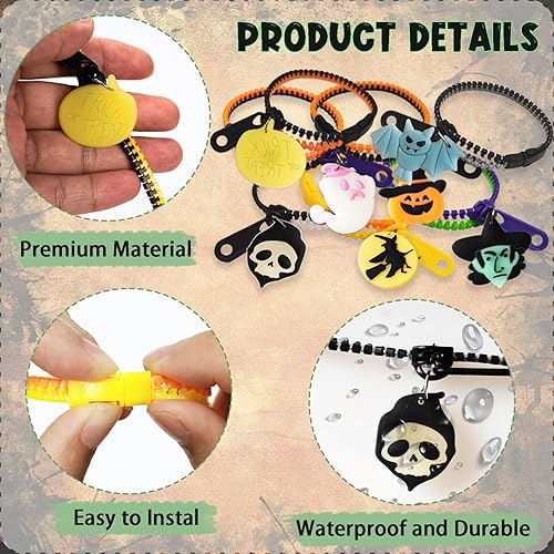 Miniatura 2 de kockuu 28 pulseras de Halloween con cremallera para niños pequeños, pulseras de golosinas de Halloween que brillan en la oscuridad, recuerdos de