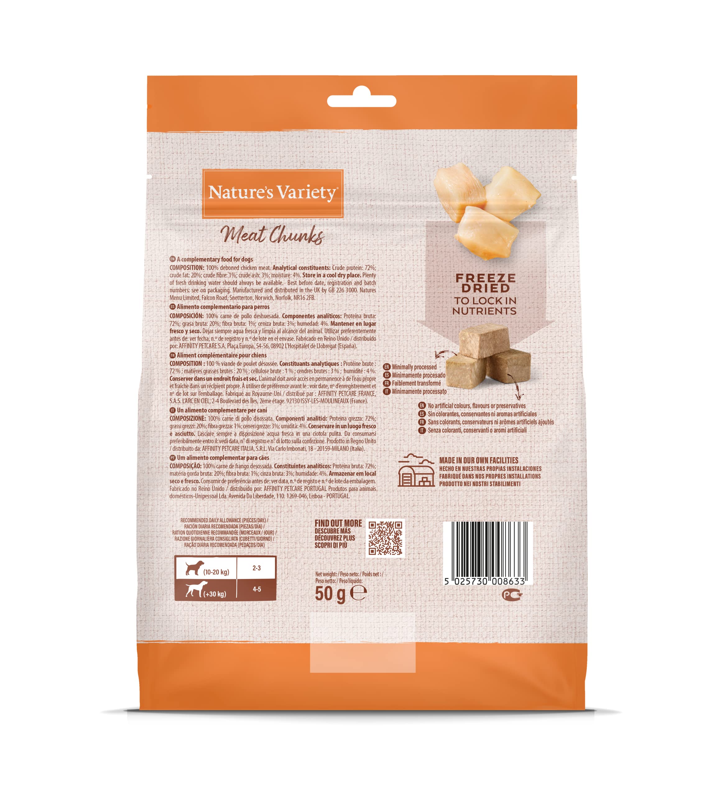 Nature's Variety - Freezed Dried - Cubi di carne di pollo disossata liofilizzati per cani - Confezione da 6 x 50 g - Totale 300 g