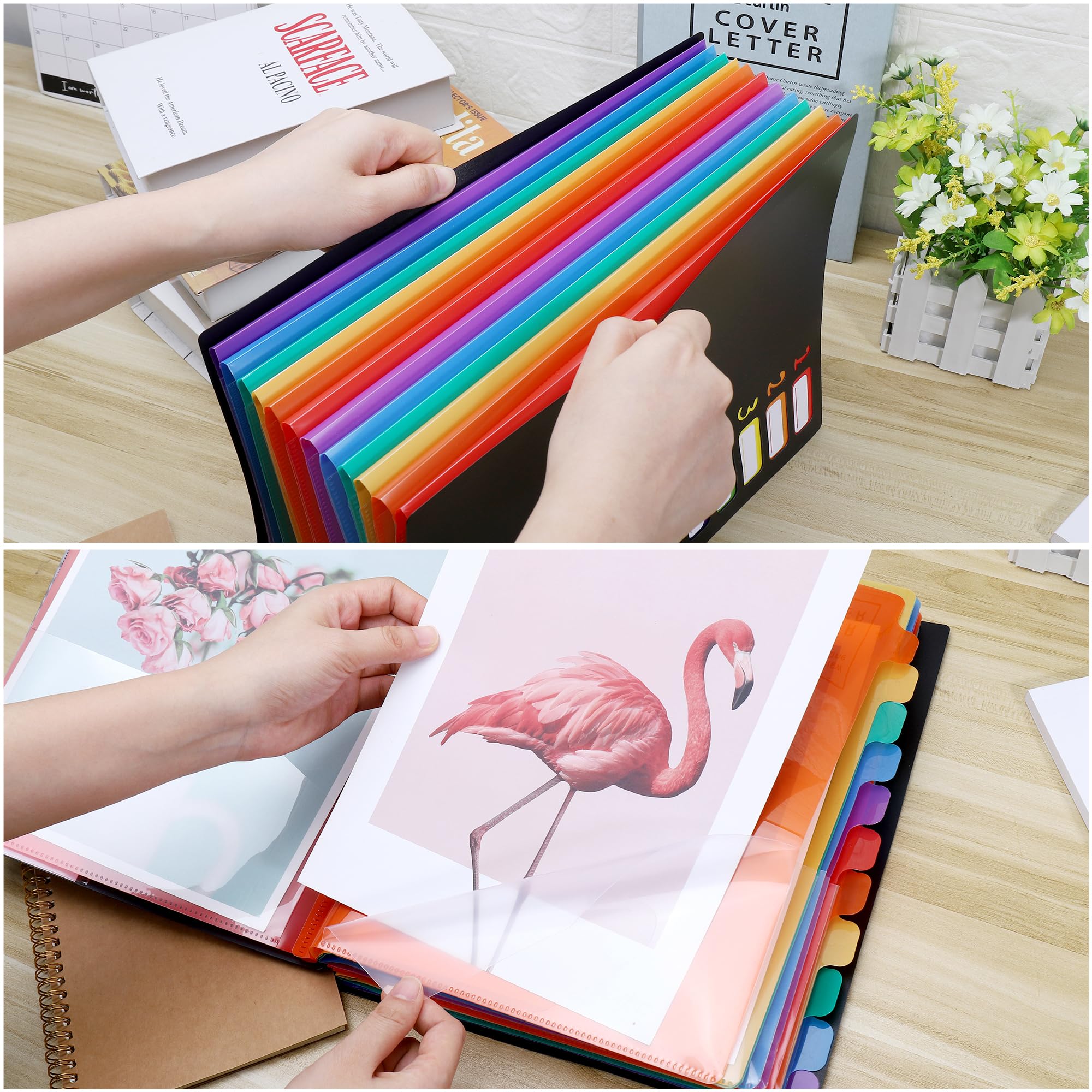 Lot De 2 Trieurs à Documents A4 - 12 Compartiments, Fermeture Snap, Plastique - Pour Bureau & École - 5