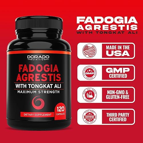 Miniatura 6 de Fadogia Agrestis - Mezcla de rendimiento de 600 mg y Tongkat Ali de 400 mg - 120 cápsulas - Máxima fuerza - Fuerza conducción rendimiento atlético y